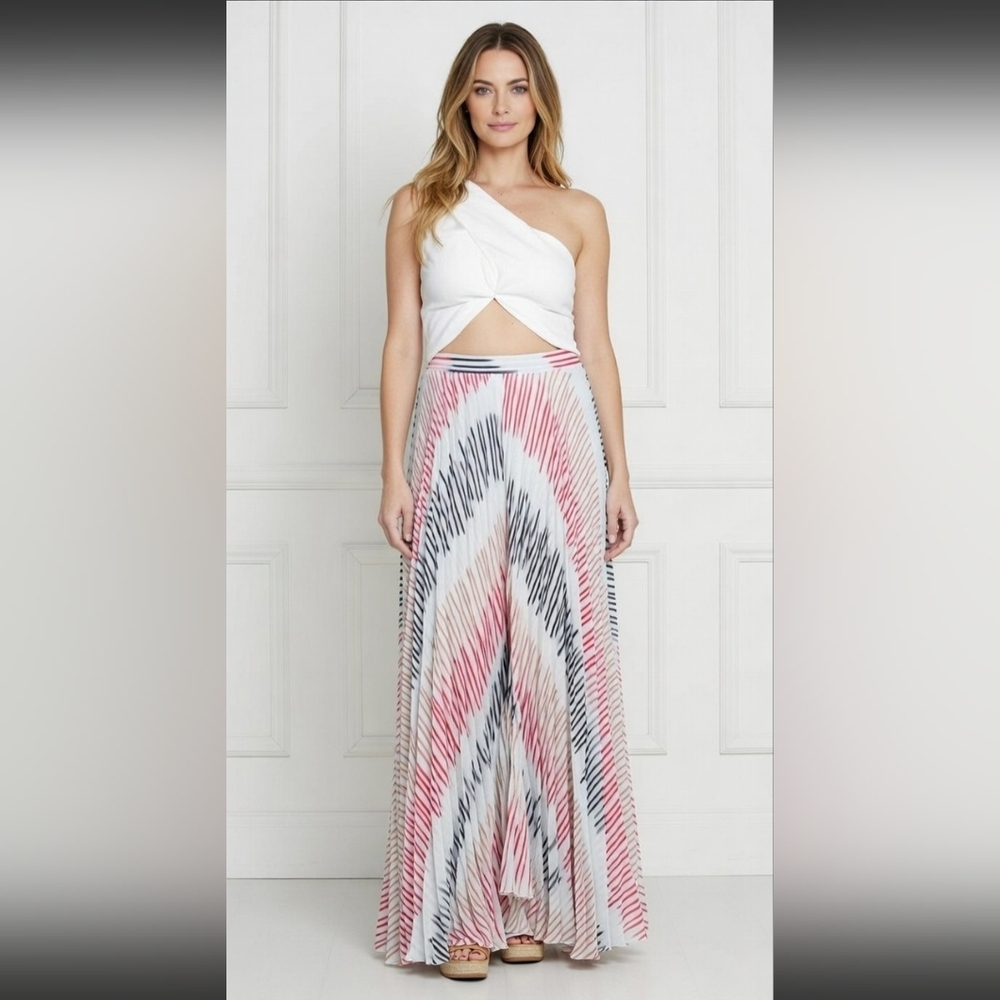 NWT Alice + Olivia Sheer Pleated Wide Leg in Stripe Skirted Palazzo Pants 2
